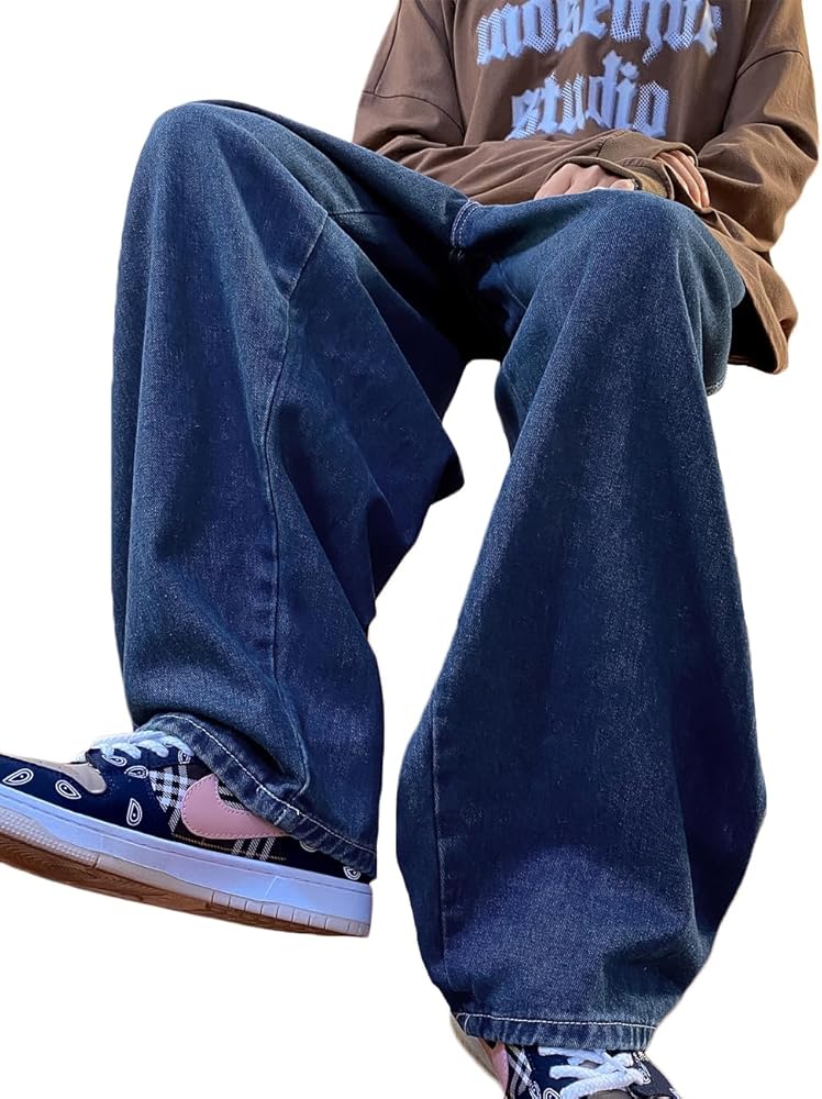 Nutriangee Men's Loose Fit Baggy Jeans Casual Streetwear Wide Leg